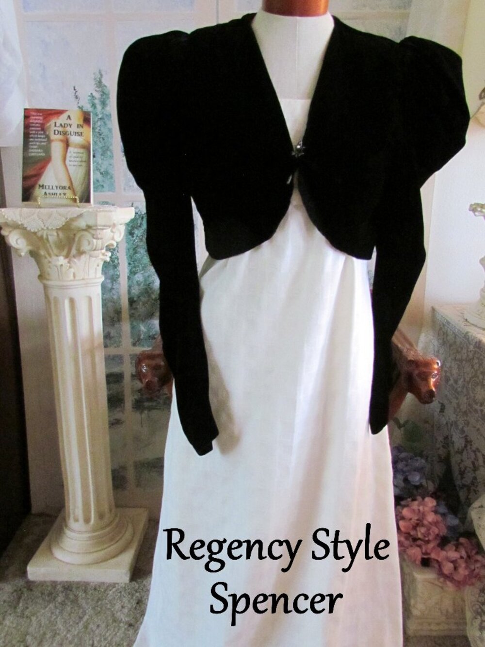 REGENCY SPENCER, BLACK VELVET, S-M, PUFFED SLEEVES, BOLERO FRONT VICTORIAN, ALSO